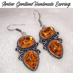 Unique Amber Gemstone Handmade Dangle Drop Boho Earrings